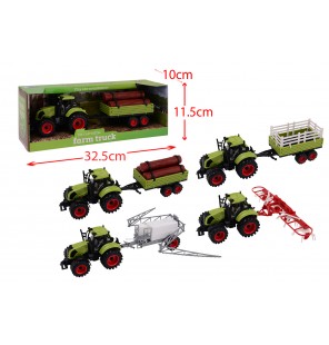 SET TRACTEUR METAL ET REMORQUE 4 ASSORTIS